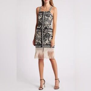 Tahari ASL Border-Print Fringe Dress - Size 4 (New with Tags)